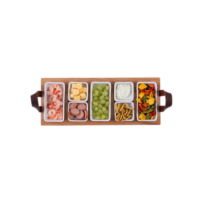 Bowls and Dishes Borreltray 49 cm 5-vaks met schaaltjes wit