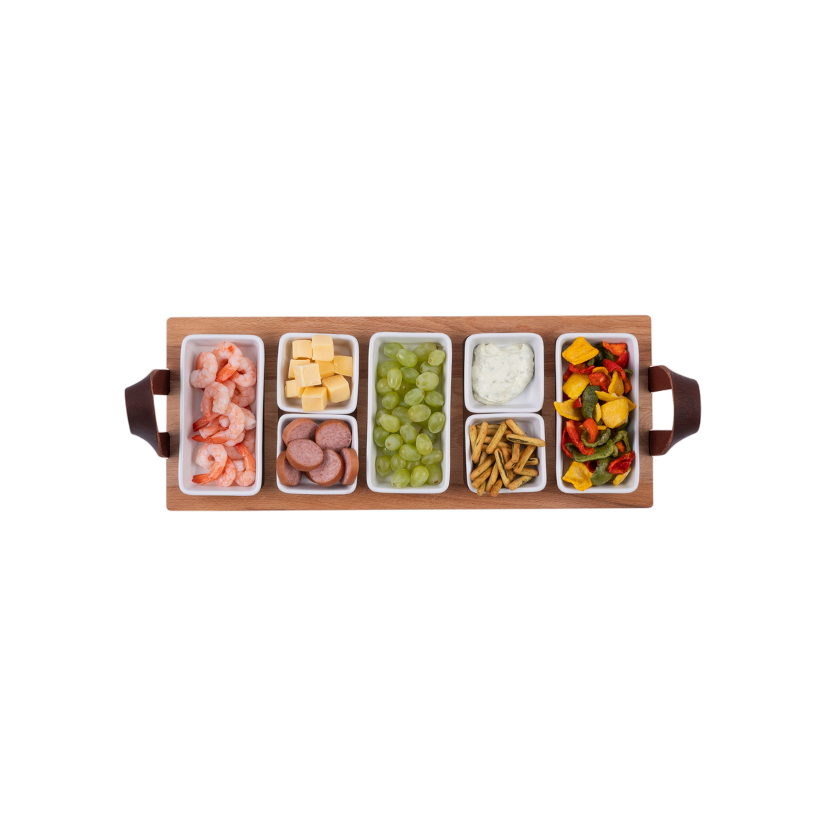 Bowls and Dishes Borreltray 49 cm 5-vaks met schaaltjes wit