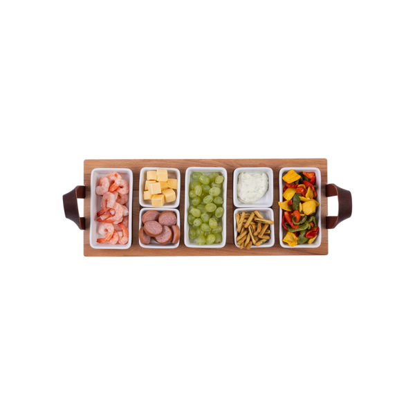 Bowls and Dishes Borreltray 49 cm 5-vaks met schaaltjes wit