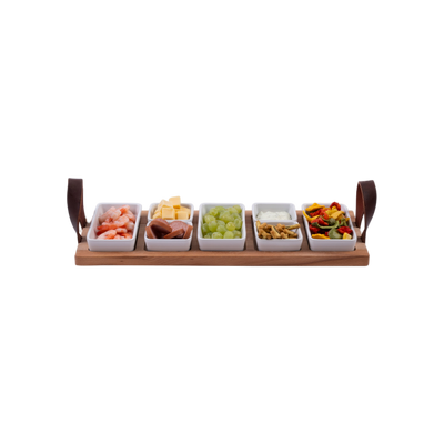 Bowls and Dishes Borreltray 49 cm 5-vaks met schaaltjes wit