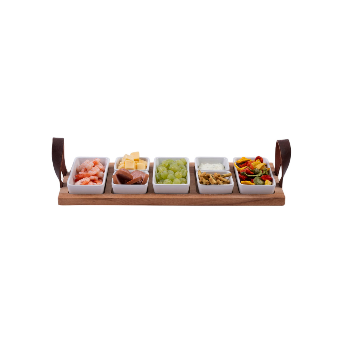 Bowls and Dishes Borreltray 49 cm 5-vaks met schaaltjes wit