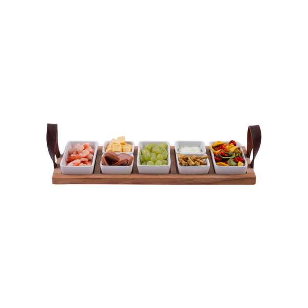 Bowls and Dishes Borreltray 49 cm 5-vaks met schaaltjes wit