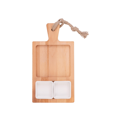 Bowls and Dishes Borrel Foodplank 35cm 2-vaks met 2 Schaaltjes Wit