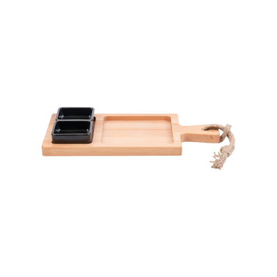 Bowls and Dishes Borrel Foodplank 35cm 2-vaks met 2 Schaaltjes Zwart