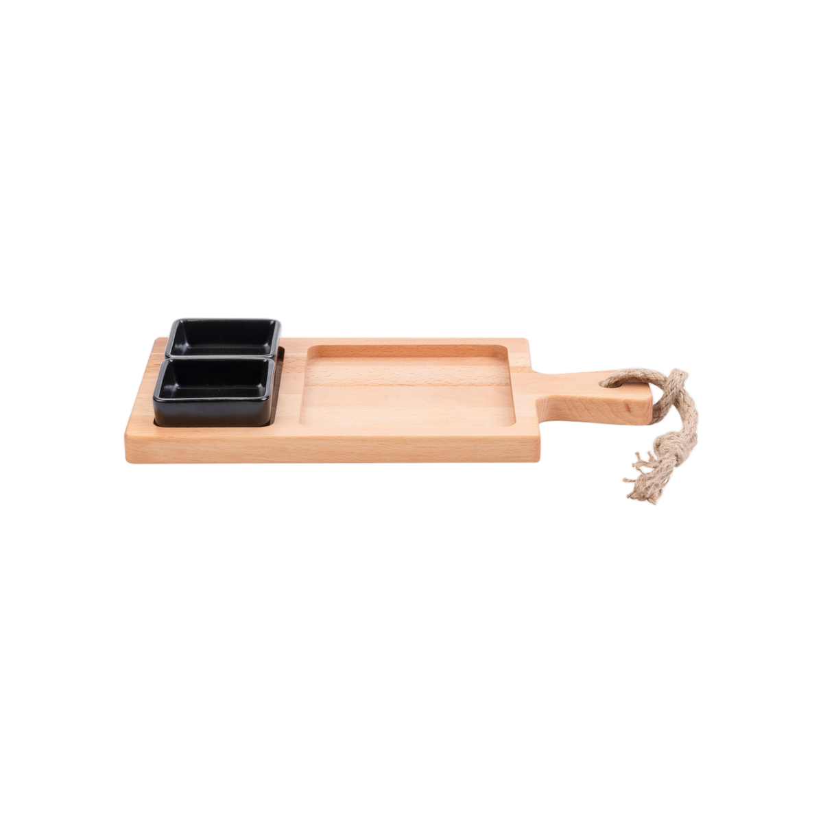 Bowls and Dishes Borrel Foodplank 35cm 2-vaks met 2 Schaaltjes Zwart