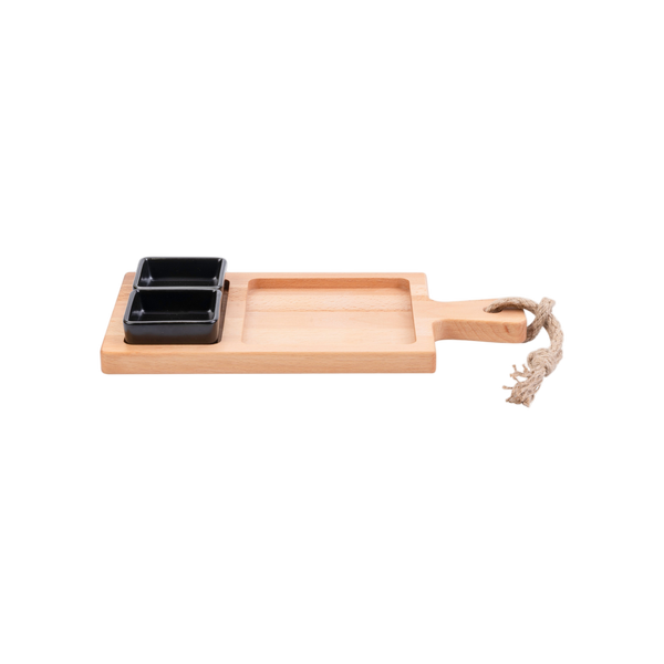 Bowls and Dishes Borrel Foodplank 35cm 2-vaks met 2 Schaaltjes Zwart