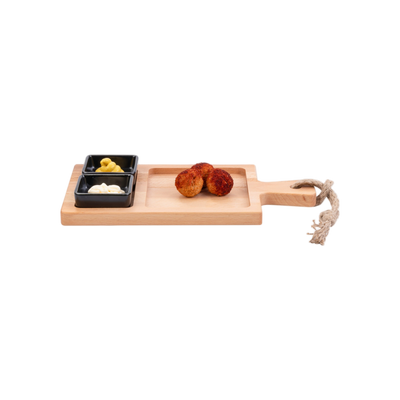Bowls and Dishes Borrel Foodplank 35cm 2-vaks met 2 Schaaltjes Zwart