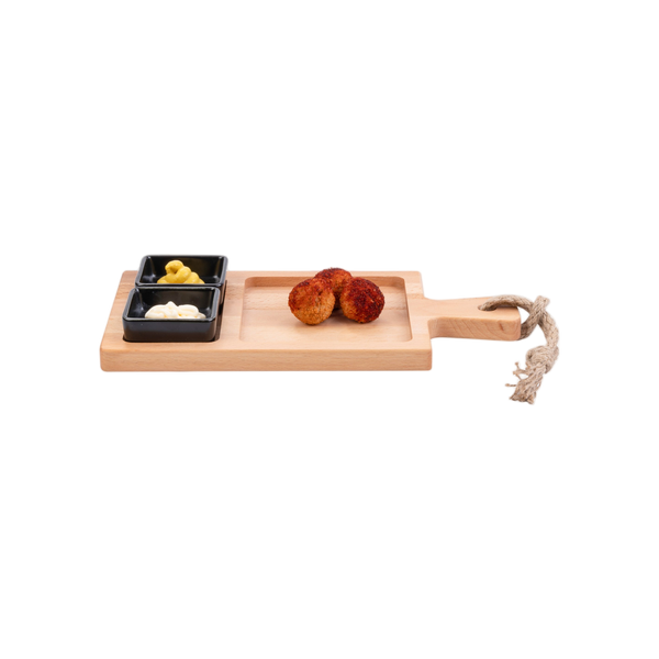 Bowls and Dishes Borrel Foodplank 35cm 2-vaks met 2 Schaaltjes Zwart