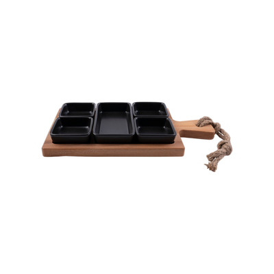 Bowls and Dishes Borrel Foodplank 35cm met 5 Schaaltjes Zwart