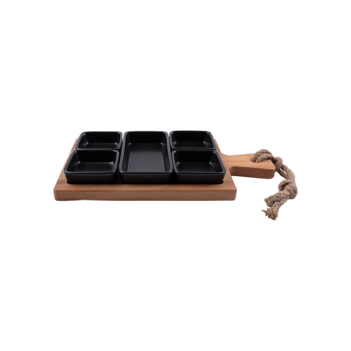 Bowls and Dishes Borrel Foodplank 35cm met 5 Schaaltjes Zwart