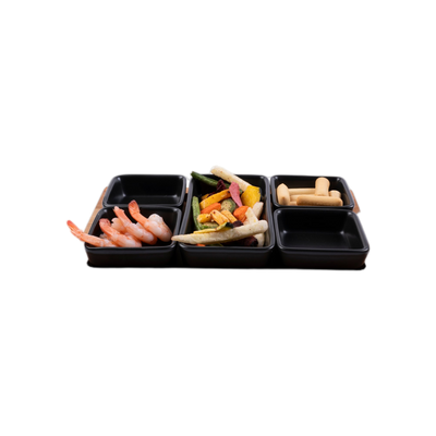Bowls and Dishes Borrel Foodplank 35cm met 5 Schaaltjes Zwart