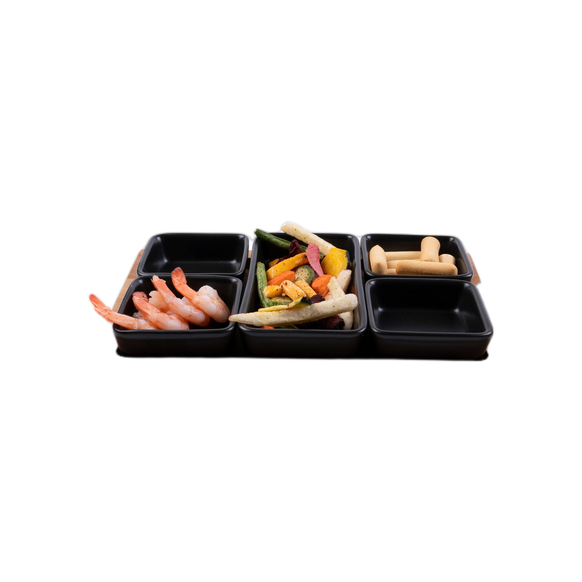 Bowls and Dishes Borrel Foodplank 35cm met 5 Schaaltjes Zwart