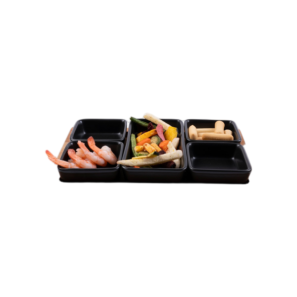 Bowls and Dishes Borrel Foodplank 35cm met 5 Schaaltjes Zwart