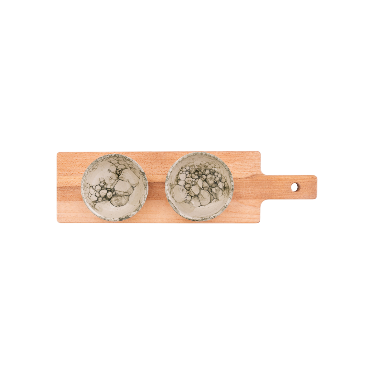 Bowls and Dishes Espuma 2 Groene Schaaltjes 11cm op Houten Plank 46cm