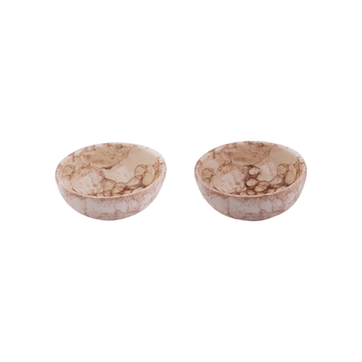 Bowls and Dishes Espuma 2 Terracotta Schaaltjes 11cm op Houten Plank 46cm