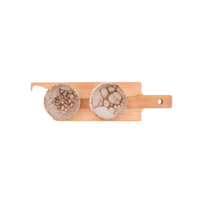 Bowls and Dishes Espuma 2 Terracotta Schaaltjes 11cm op Houten Plank 46cm