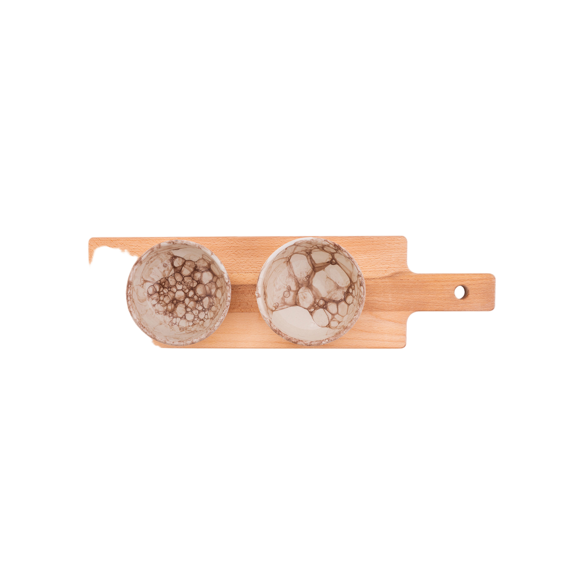 Bowls and Dishes Espuma 2 Terracotta Schaaltjes 11cm op Houten Plank 46cm