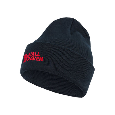 Fjällräven donkerblauwe muts met rood logo - warme gebreide beanie