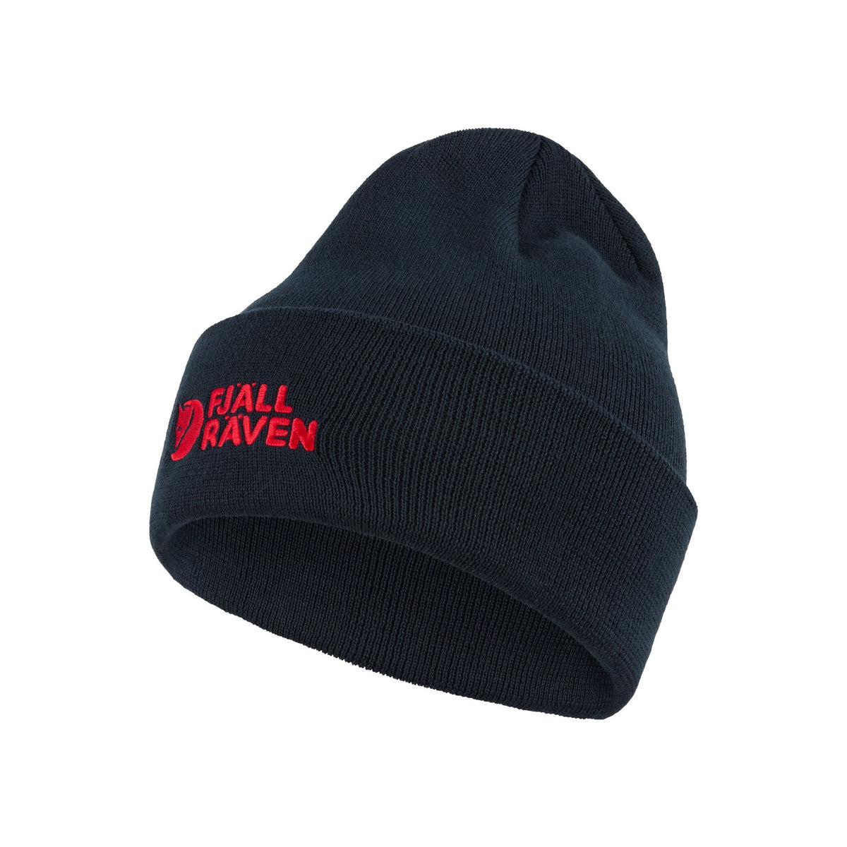 Fjällräven donkerblauwe muts met rood logo - warme gebreide beanie