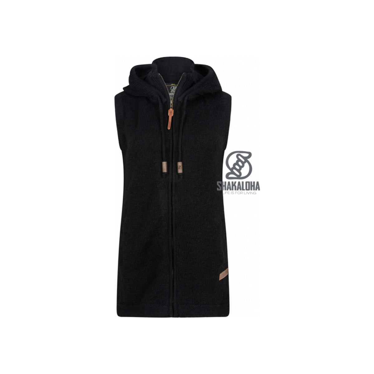 Zwarte mouwloze hoodie vest met rits en capuchon van Maraldia
