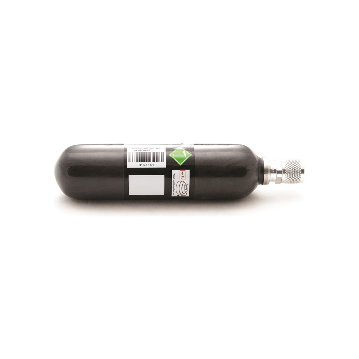 Zwarte hogedruk luchtfles met manometer en ventiel voor paintball of duiksport