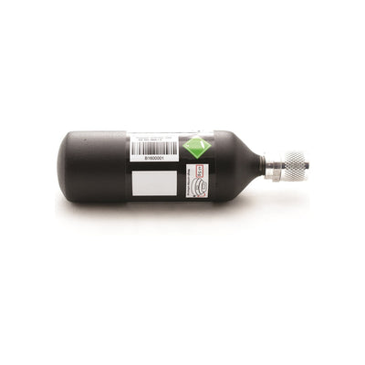Paintball CO2 cilinder fles 88g met pin valve aansluiting op witte achtergrond