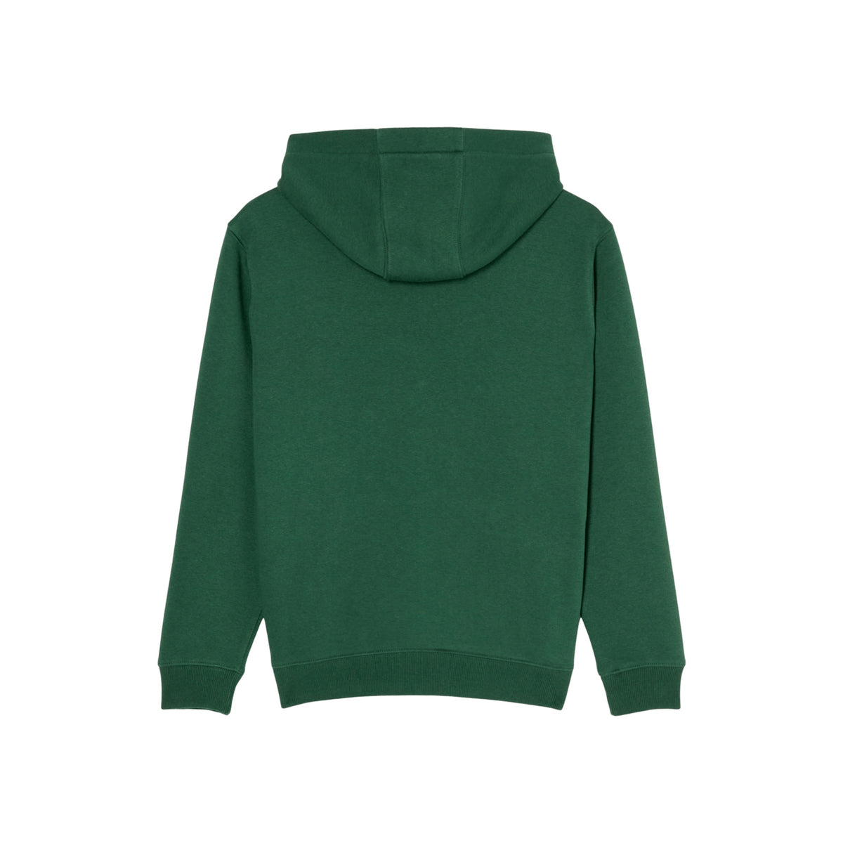Donkergroene hoodie met capuchon, achterkant weergegeven, basic sweatshirt voor heren en dames