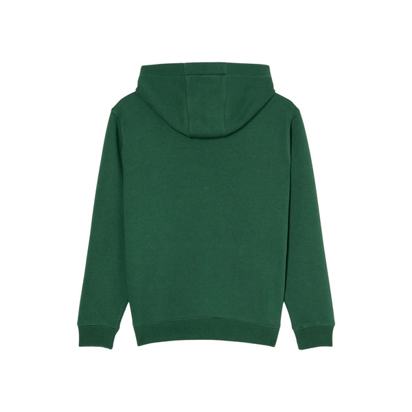 Donkergroene hoodie met capuchon, achterkant weergegeven, basic sweatshirt voor heren en dames