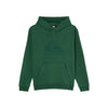 Donkergroene hoodie met capuchon en kenmerkende embleemprint op de voorkant en kenmerkende zak
