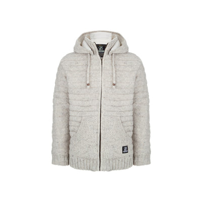 Beige gebreide hoodie met rits en capuchon voor kinderen