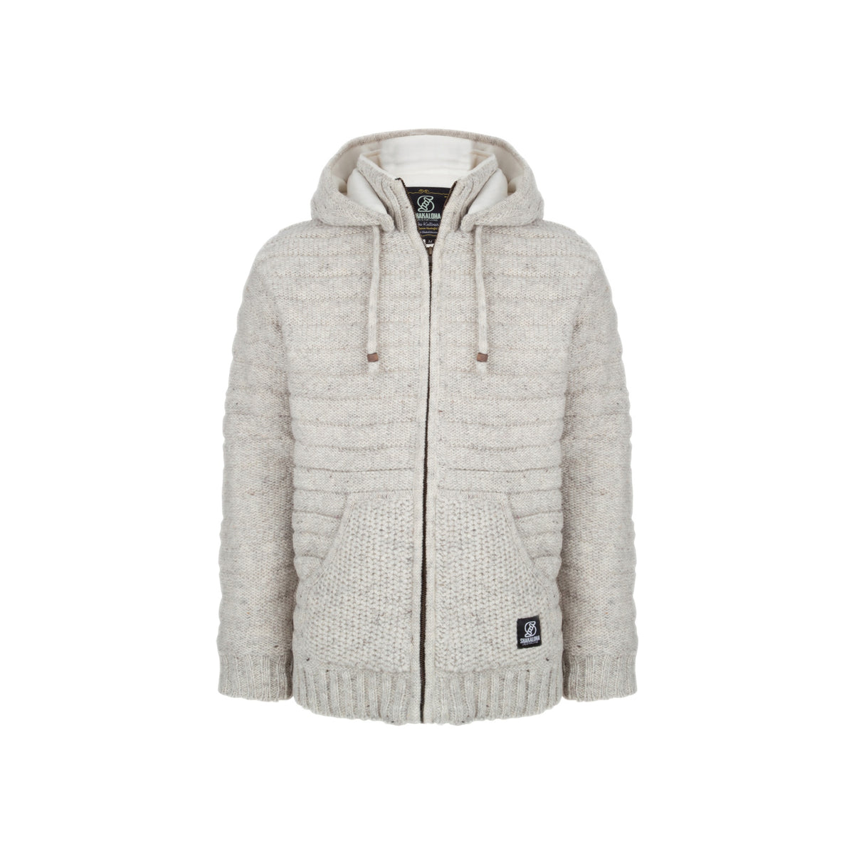 Beige gebreide hoodie met rits en capuchon voor kinderen