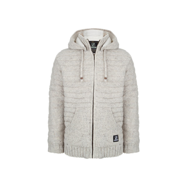 Beige gebreide hoodie met rits en capuchon voor kinderen